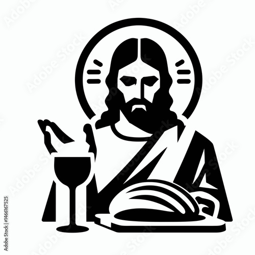 The Jesus Blessing Bread and Wine. Christian Art Nativity Crucifix Divine Salvation. Divinitys grace holy eucharist victuals sacrament gift.