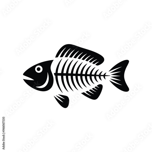Black and White Fish Skeleton Illustration Graphic Design