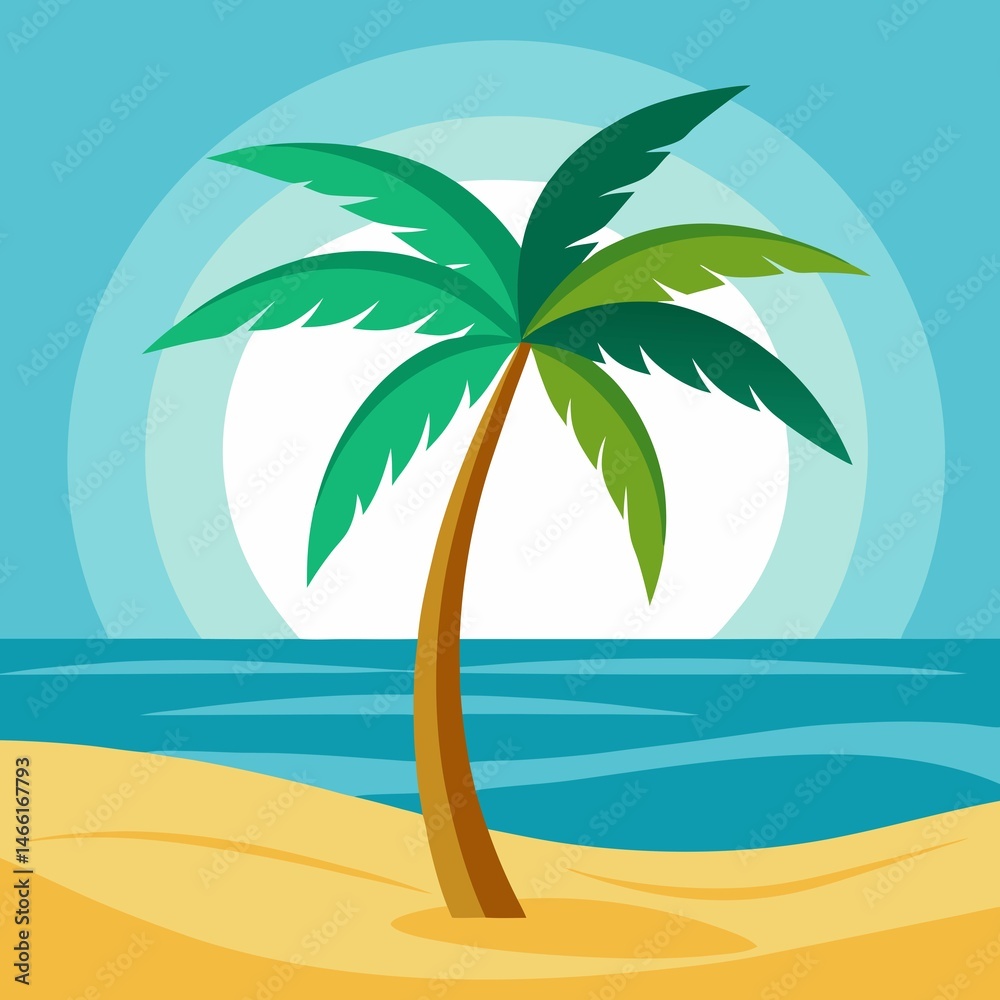 Fototapeta premium High quality palm tree vector with a bright beach backdrop.