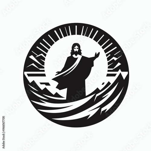 The Jesus Calming Storm. Christian Art Nativity Crucifix Divine Salvation. messiah stilling a tempest miracle of hope faith and serenity.