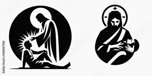 The Jesus Healing. Christian Art Nativity Crucifix Divine Salvation. cure faith restoration through christ spiritual wellbeing concept.