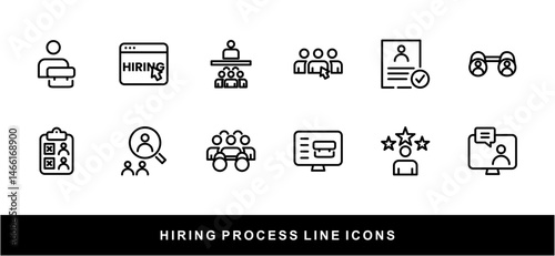 Hiring Process Line Icons. Recruitment, Job Application, Interview, Candidate Selection Vector Set