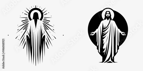 The Jesus in White Robe. Christian Art Nativity Crucifix Divine Salvation. figure pristine vestment spiritual icon heavenly raiment grace.