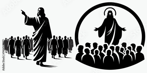The Jesus Leading a Crowd. Christian Art Nativity Crucifix Divine Salvation. Savior guiding many portrayal of devotion faith journey and direction.
