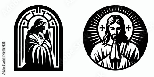 The Jesus Praying. Christian Art Nativity Crucifix Divine Salvation. figure in supplication a spiritual moment of belief and devotion.