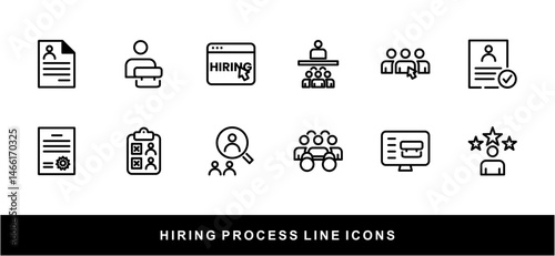 Hiring Process Line Icons. Recruitment, Job Application, Interview, Candidate Selection Vector Set