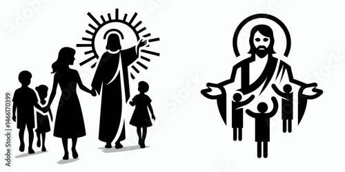 The Jesus Welcoming Children. Christian Art Nativity Crucifix Divine Salvation. Christs embrace childhood innocence hospitality belief in youngster worth.