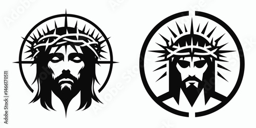 The Jesus with Crown of Thorns. Christian Art Nativity Crucifix Divine Salvation. Depiction deity in agony portrait figure wearing thorny headpiece.
