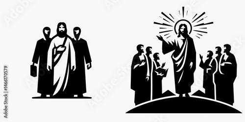 The Jesus with Disciples. Christian Art Nativity Crucifix Divine Salvation. Savior alongside followers devotion belief faith and guidance images.