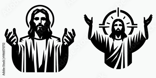 The Jesus with Open Hands. Christian Art Nativity Crucifix Divine Salvation. Compassionate savior offering comfort love and forgiving embrace.