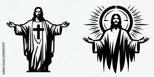 The Jesus with Outstretched Hands. Christian Art Nativity Crucifix Divine Salvation. Depiction of savior open palms heavenly reach embrace.