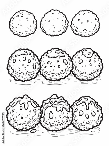 Fried Meatballs One With Sauce Line Art Illustration.eps