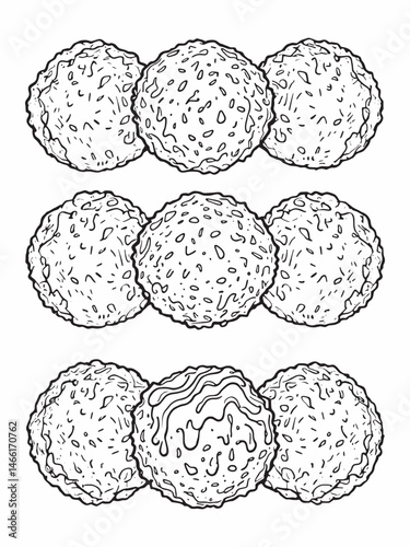 Fried Meatballs One With Sauce Line Art Design.eps