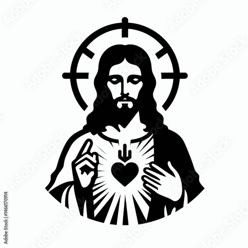 The Jesus with Sacred Heart. Christian Art Nativity Crucifix Divine Salvation. redeemer showing blessed devotion a vital faith illustration.