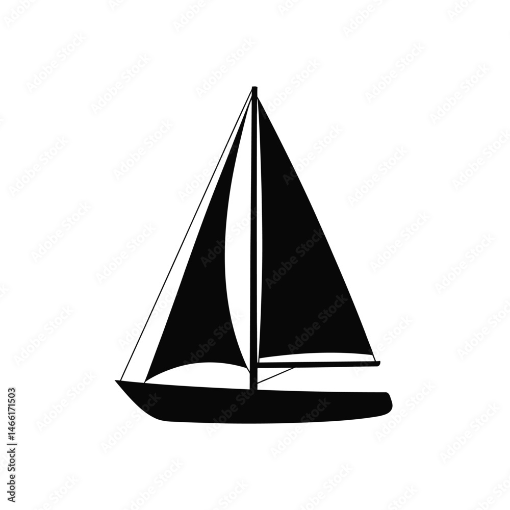 Simple Black Silhouette of a Sailing Yacht Icon Simple Black Silhouette of a Sailing Yacht Icon