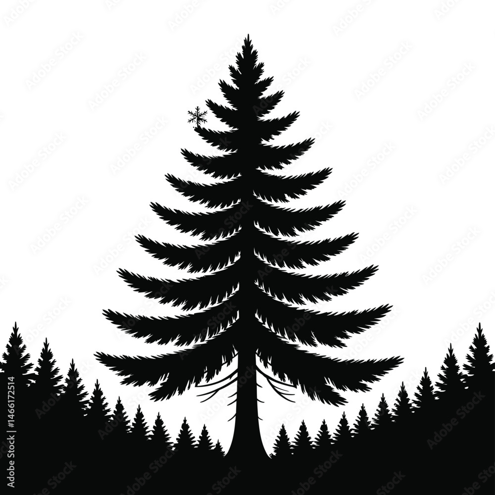 Majestic Evergreen Tree Silhouette in Winter Forest Scene Majestic Evergreen Tree Silhouette in Winter Forest Scene