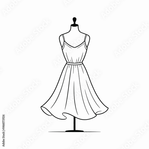 Elegant Line Drawing of a Sundress on a Mannequin