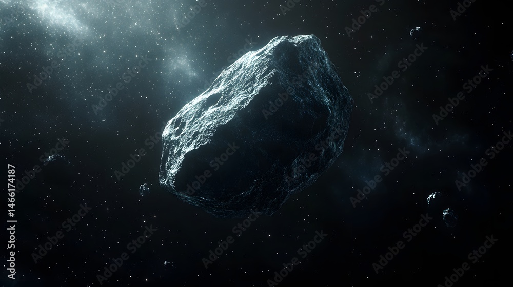 Lonely Asteroid: A single, rugged asteroid floating through the dark expanse of space, illuminated by distant starlight.
Lonely Asteroid: A single, rugged asteroid floating through the dark expanse of space, illuminated by distant starlight.