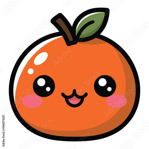 Cartoon orange with a leaf on top Vector Illustration.