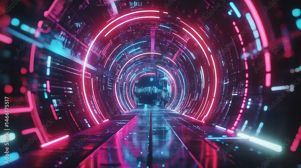 Obraz premium Futuristic tunnel with vibrant neon lights (2)