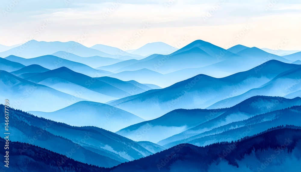 Obraz premium Mountain landscape with misty hills and scenic peaks