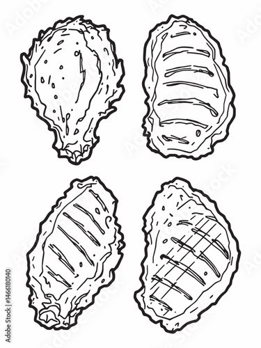 Grilled chicken wings line art black and white illustration.eps