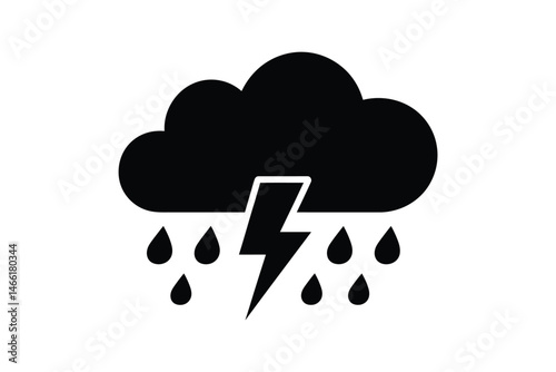 Thunderstorm Icon Black Silhouette Rain Cloud Lightning
