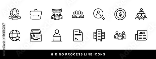 Hiring Process Line Icons. Recruitment, Job Application, Interview, Candidate Selection Vector Set