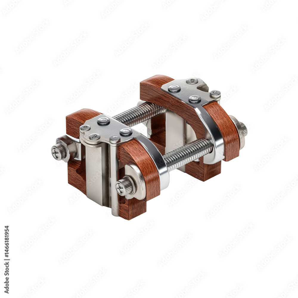 Obraz premium Precision Wooden and Metal Clamp Mechanism Engineering Design Detail