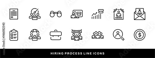 Hiring Process Line Icons. Recruitment, Job Application, Interview, Candidate Selection Vector Set