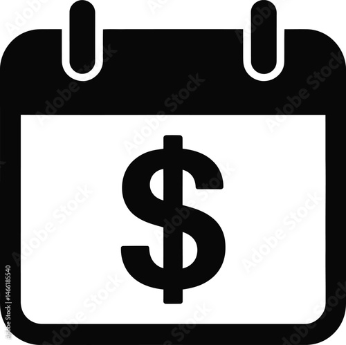 Vector Calendar Icon with Dollar Sign. Black and White Illustration.