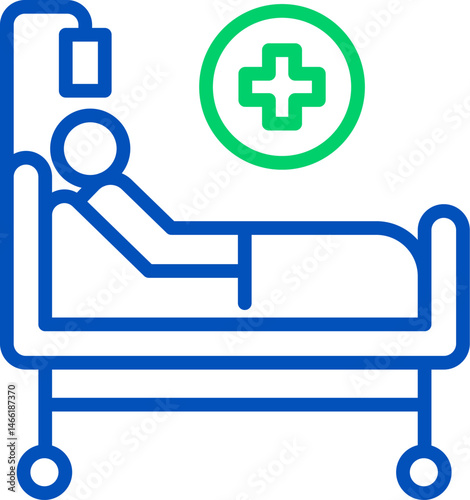 Patient in a hospital bed. Medical treatment. Health care. Hospital icon