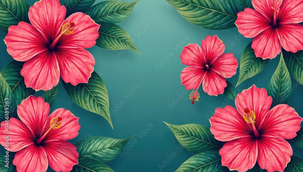 Obraz premium Bold blooming hibiscus, vibrant tropical seamless design, hibiscus, seamless pattern, wallpaper