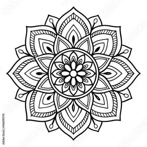 Circular pattern in the form of a mandala. Henna tattoo mandala. Mehndi style. Decorative pattern in oriental style. Coloring book page.