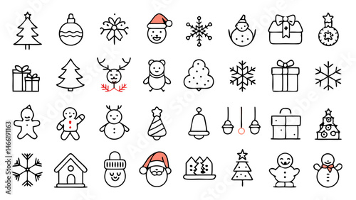 Christmas Line Icons Featuring Santa Claus: A Vector Set for Your Holiday Design Projects
