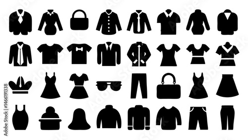 Clothing Fashion Icon Set Vector Glyph Pictograms for Apparel and Accessories Representation