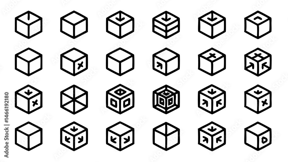 Cube Line Editable Icon Set - Fully Customizable Vector Stroke Icons for Modern Designs Cube Line Editable Icon Set - Fully Customizable Vector Stroke Icons for Modern Designs