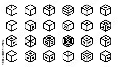 Cube Line Editable Icon Set - Fully Customizable Vector Stroke Icons for Modern Designs