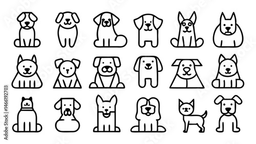 Dog Breeds Line Icon Set Vector Pictograms Featuring Labrador for Pet and Animal Enthusiasts