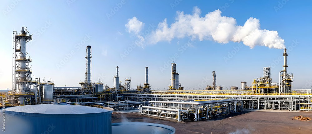 Obraz premium Large Industrial Complex Under Clear Sky