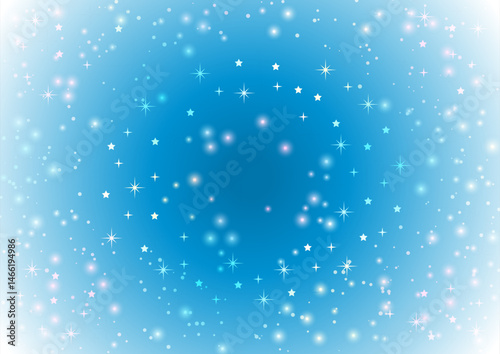 青と虹色の星空背景、かわいい、イラスト、レインボー