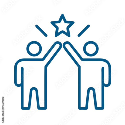 Two people high-fiving under star icon in blue outline style