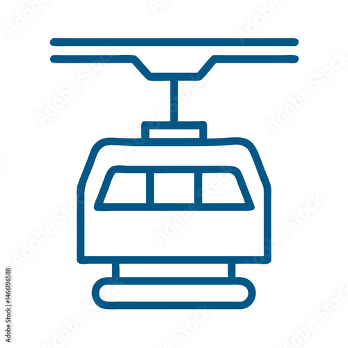Cable car transport icon in blue outline vector style