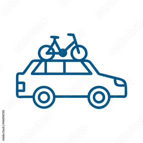 Car with bicycles on roof icon in blue outline style