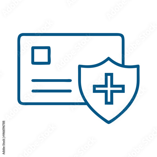Health insurance ID card with shield icon in blue outline style