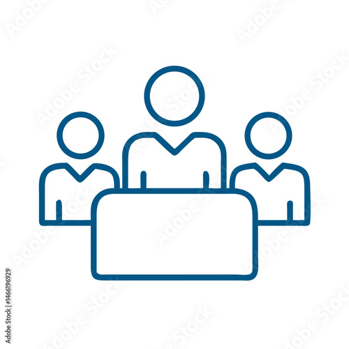 Group of people in meeting icon in blue outline style
