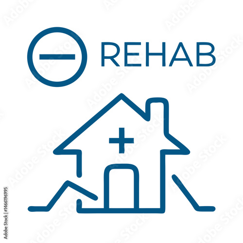 Rehabilitation medical building icon in blue outline style