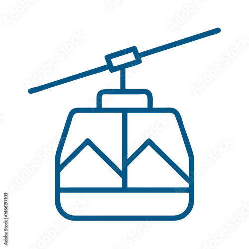 Mountain cable car icon in blue outline travel style