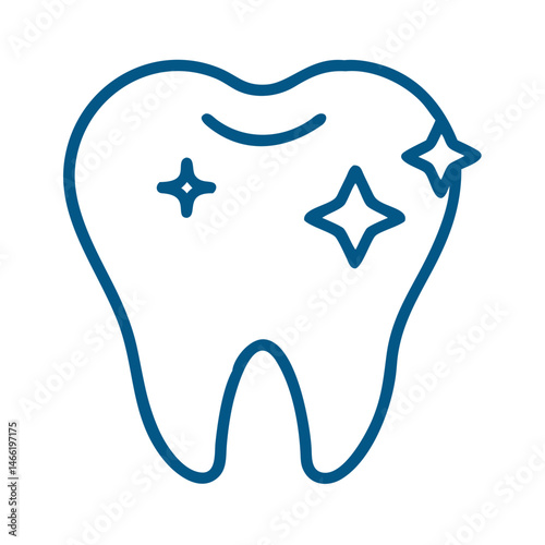 Sparkling clean tooth icon in blue outline dental style
