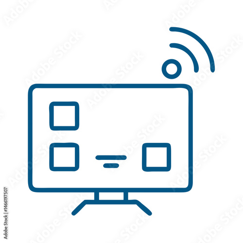 Smart TV with wireless signal icon in blue outline style